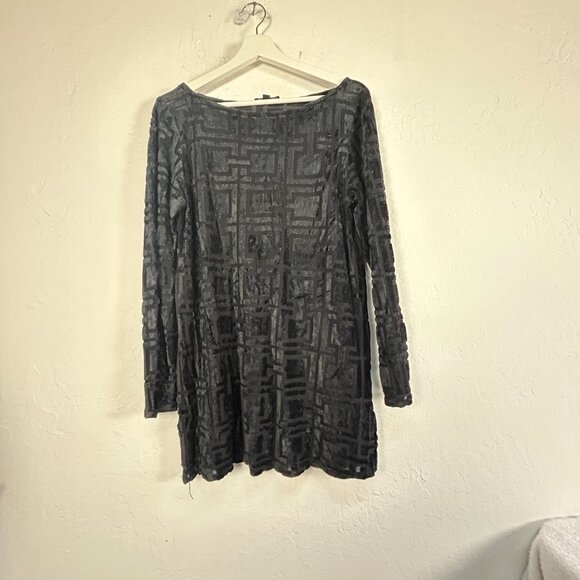 Halston Lifestyle Womens Small Black Long-Sleeve Textured Geometric Velvet Tunic - Picture 1 of 6